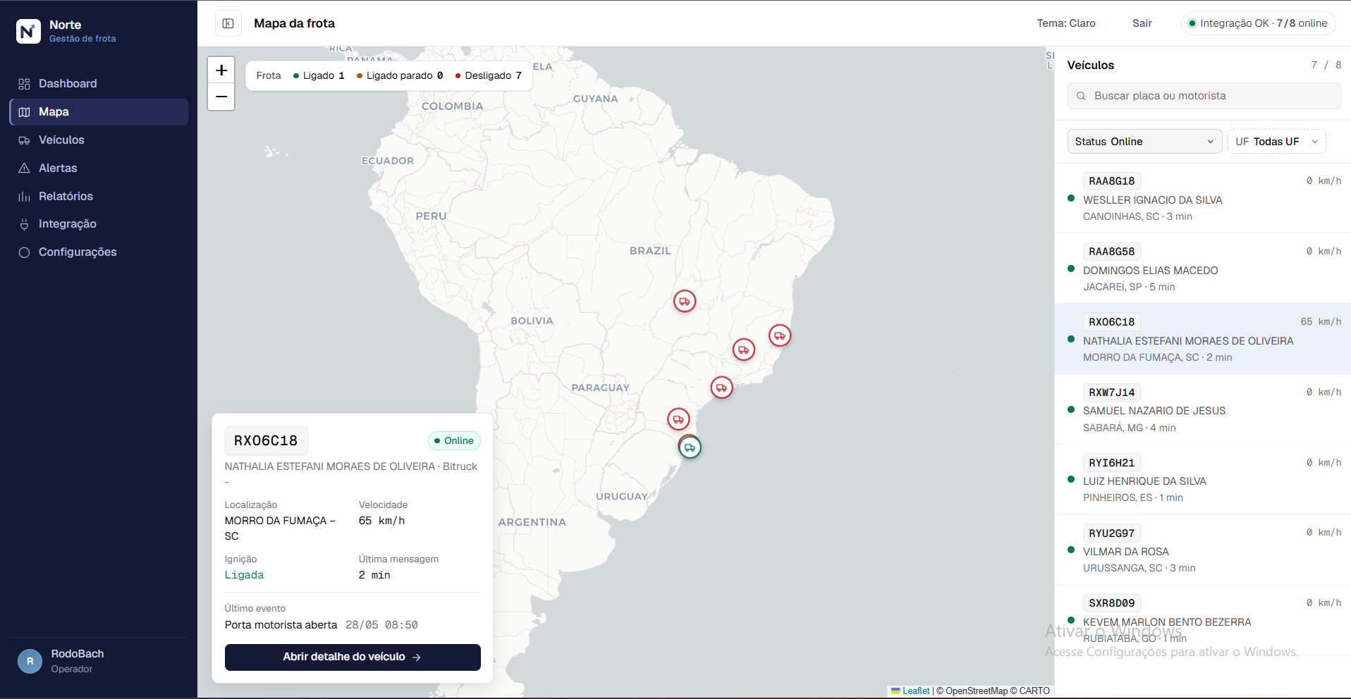 Mapa da frota Norte